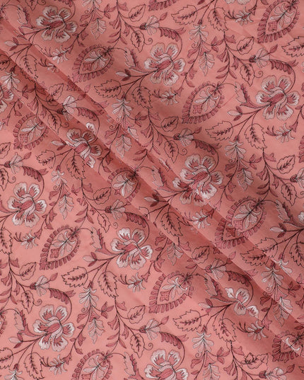 Coral Charm Embroidered Cotton Lawn Fabric - Warm Coral with White Florals, 110cm Width-D18754