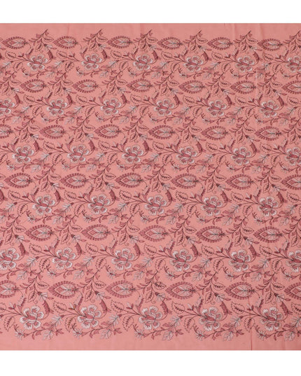 Coral Charm Embroidered Cotton Lawn Fabric - Warm Coral with White Florals, 110cm Width-D18754