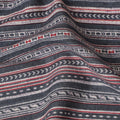 Global Rhythms Cotton Lawn Fabric - Charcoal with Red and White Striped Patterns, 110cm Width-D18763