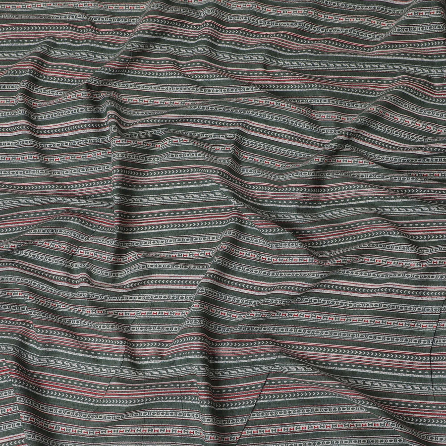 Tribal Echoes Cotton Lawn Fabric - Charcoal with Intricate Red and White Patterns, 110cm Width-D18765