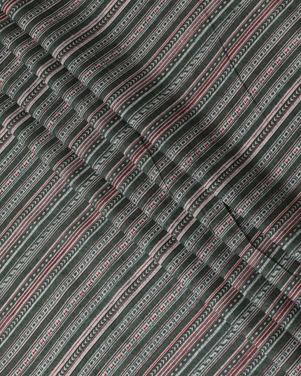 Tribal Echoes Cotton Lawn Fabric - Charcoal with Intricate Red and White Patterns, 110cm Width-D18765