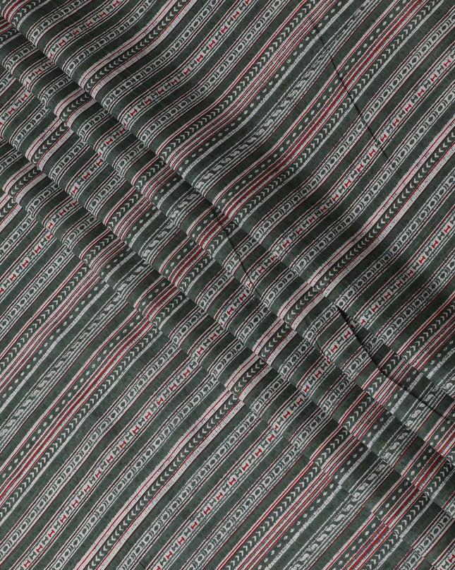 Tribal Echoes Cotton Lawn Fabric - Charcoal with Intricate Red and White Patterns, 110cm Width-D18765