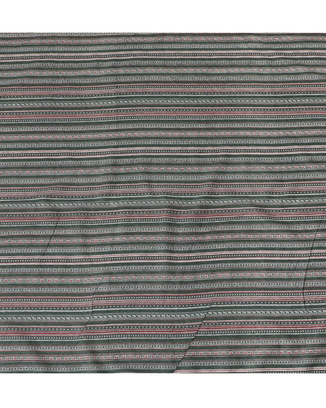 Tribal Echoes Cotton Lawn Fabric - Charcoal with Intricate Red and White Patterns, 110cm Width-D18765