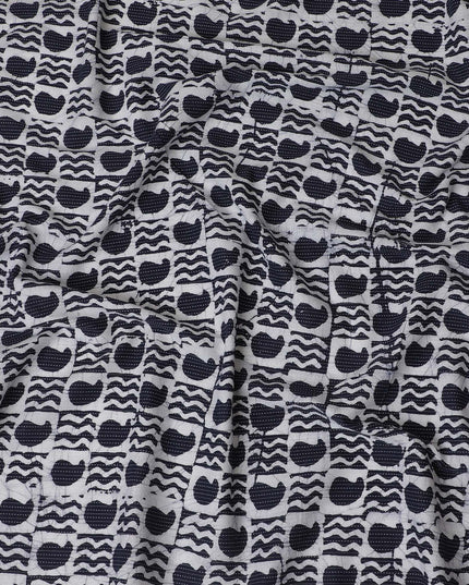 Abstract Nautical Cotton Lawn Fabric - Wavy Black & White Stripes, 110cm Width-D18767