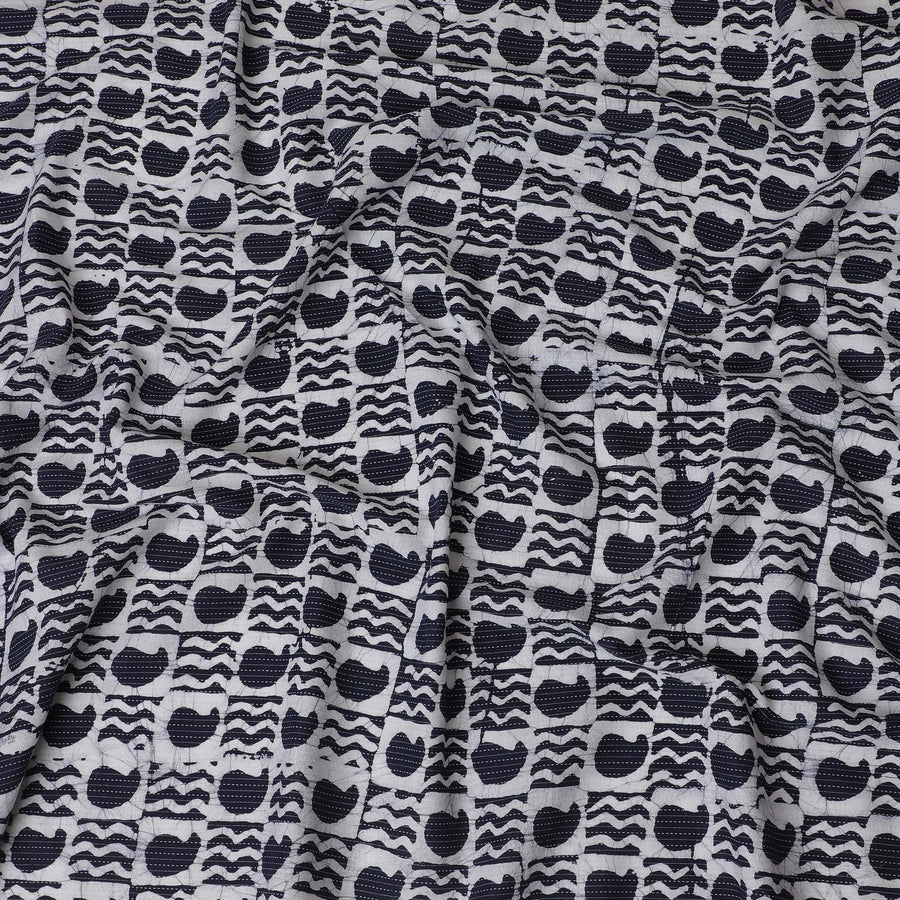 Abstract Nautical Cotton Lawn Fabric - Wavy Black & White Stripes, 110cm Width-D18767