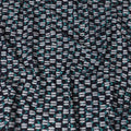 Geometric Aqua Wave Cotton Lawn Fabric - Contemporary Teal & Black Design, 110cm Width-D18768