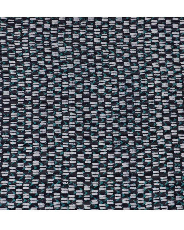 Geometric Aqua Wave Cotton Lawn Fabric - Contemporary Teal & Black Design, 110cm Width-D18768