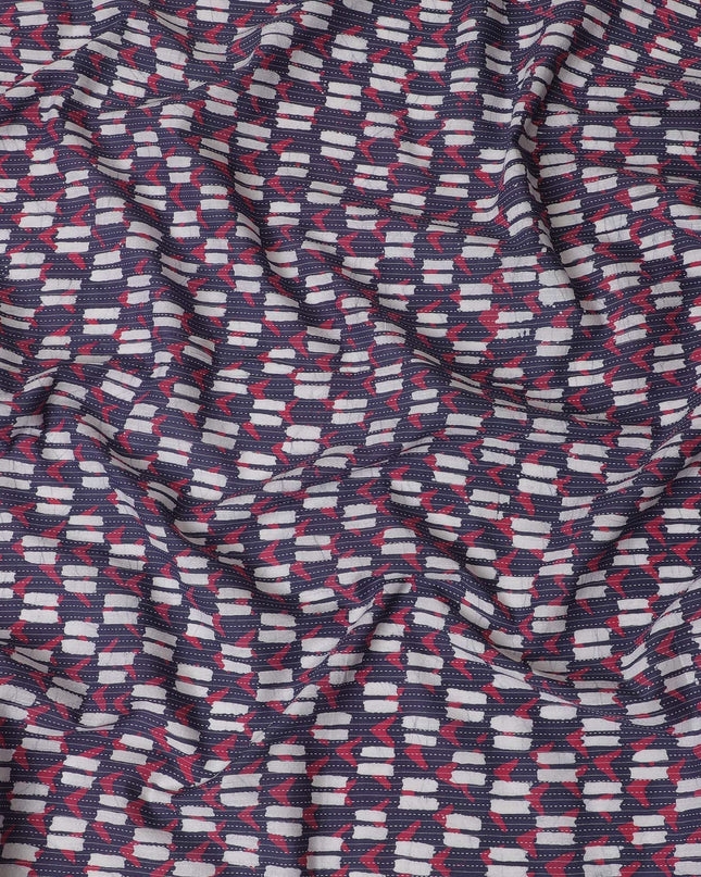 Dynamic Dashes Cotton Lawn Fabric - Navy, Red, and White Streaked Pattern, 110cm Width-D18769