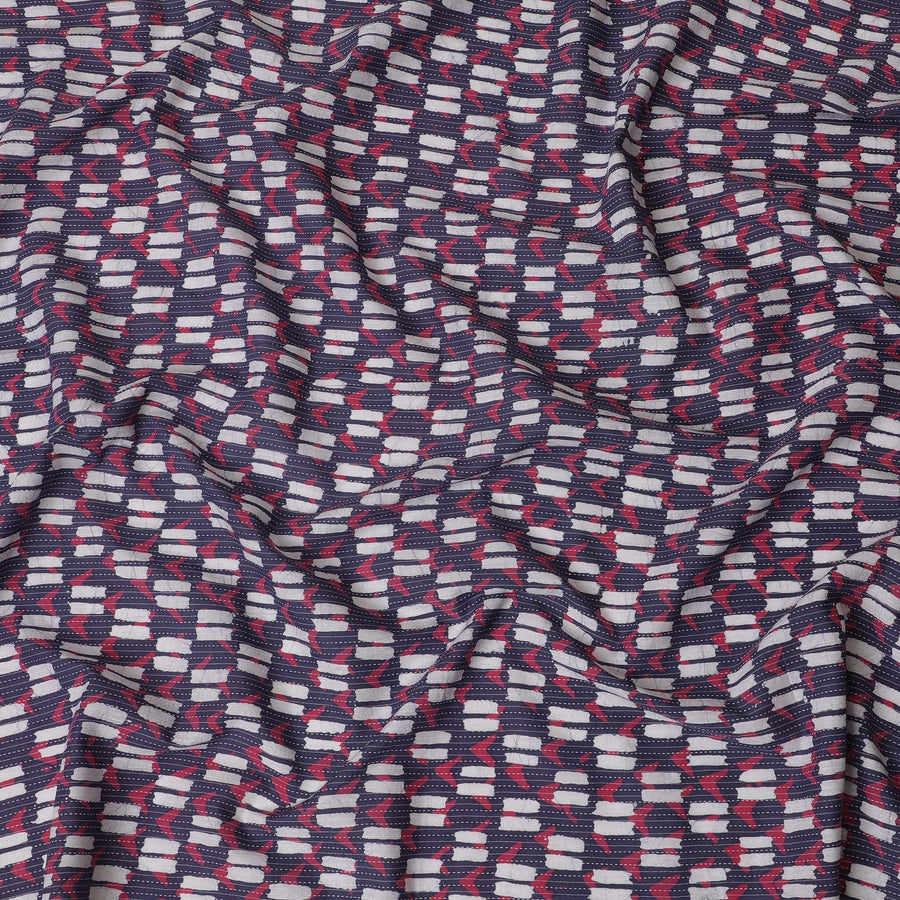 Dynamic Dashes Cotton Lawn Fabric - Navy, Red, and White Streaked Pattern, 110cm Width-D18769