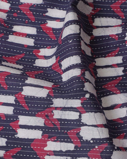 Dynamic Dashes Cotton Lawn Fabric - Navy, Red, and White Streaked Pattern, 110cm Width-D18769