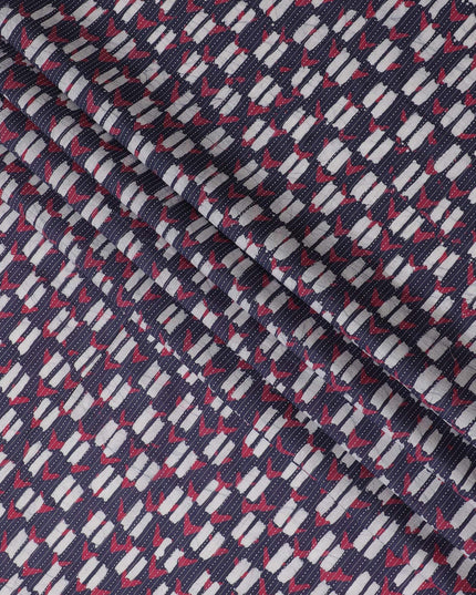 Dynamic Dashes Cotton Lawn Fabric - Navy, Red, and White Streaked Pattern, 110cm Width-D18769