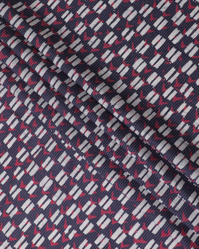 Dynamic Dashes Cotton Lawn Fabric - Navy, Red, and White Streaked Pattern, 110cm Width-D18769