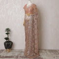 Luxurious Peach-Toned French Metallic Chantilly Lace Saree with Sparkling Stone Embellishments, 110cm Wide - 5.5m Piece-D18837 - Regal Fabrics