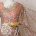 Luxurious Peach-Toned French Metallic Chantilly Lace Saree with Sparkling Stone Embellishments, 110cm Wide - 5.5m Piece-D18837 - Regal Fabrics