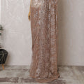 Luxurious Peach-Toned French Metallic Chantilly Lace Saree with Sparkling Stone Embellishments, 110cm Wide - 5.5m Piece-D18837 - Regal Fabrics