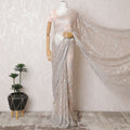 Peach Blush French Metallic Chantilly Lace Saree with Elegant Stone Detailing, 110cm Wide - 5.5m Piece-D18838 - Regal Fabrics