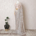 Peach Blush French Metallic Chantilly Lace Saree with Elegant Stone Detailing, 110cm Wide - 5.5m Piece-D18838 - Regal Fabrics