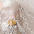 Peach Blush French Metallic Chantilly Lace Saree with Elegant Stone Detailing, 110cm Wide - 5.5m Piece-D18838 - Regal Fabrics