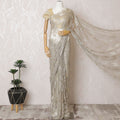 Golden Elegance French Metallic Chantilly Lace Saree with Intricate Stone Work, 110cm Wide - 5.5m Piece-D18839
