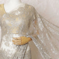 Golden Elegance French Metallic Chantilly Lace Saree with Intricate Stone Work, 110cm Wide - 5.5m Piece-D18839
