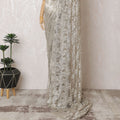 Golden Elegance French Metallic Chantilly Lace Saree with Intricate Stone Work, 110cm Wide - 5.5m Piece-D18839