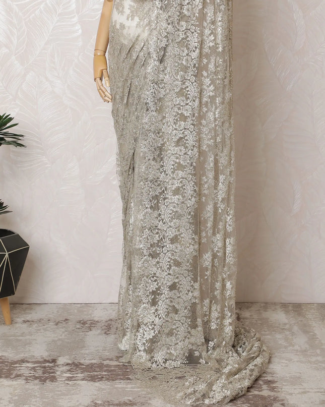 Golden Elegance French Metallic Chantilly Lace Saree with Intricate Stone Work, 110cm Wide - 5.5m Piece-D18839 Regal Fabrics