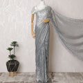 Sophisticated Silver French Metallic Chantilly Lace Saree with Elegant Stone Work, 110cm Width - 5.5m Piece-D18840