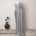 Sophisticated Silver French Metallic Chantilly Lace Saree with Elegant Stone Work, 110cm Width - 5.5m Piece-D18840