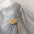Sophisticated Silver French Metallic Chantilly Lace Saree with Elegant Stone Work, 110cm Width - 5.5m Piece-D18840