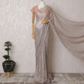Dusty Rose French Metallic Chantilly Lace Saree with Stone Accents, 110cm Wide - 5.5m Piece-D18841 - Regal Fabrics