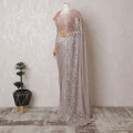 Dusty Rose French Metallic Chantilly Lace Saree with Stone Accents, 110cm Wide - 5.5m Piece-D18841 - Regal Fabrics