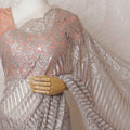 Dusty Rose French Metallic Chantilly Lace Saree with Stone Accents, 110cm Wide - 5.5m Piece-D18841 - Regal Fabrics
