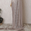 Dusty Rose French Metallic Chantilly Lace Saree with Stone Accents, 110cm Wide - 5.5m Piece-D18841 - Regal Fabrics