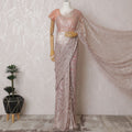 Blush Pink French Metallic Chantilly Lace Saree with Dazzling Stone Work, 110cm Wide - 5.5m Piece-D18844