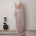 Blush Pink French Metallic Chantilly Lace Saree with Dazzling Stone Work, 110cm Wide - 5.5m Piece-D18844