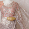 Blush Pink French Metallic Chantilly Lace Saree with Dazzling Stone Work, 110cm Wide - 5.5m Piece-D18844
