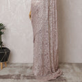 Blush Pink French Metallic Chantilly Lace Saree with Dazzling Stone Work, 110cm Wide - 5.5m Piece-D18844