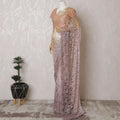 Rose Gold Ombre French Chantilly Lace Saree with Exquisite Stone Work, 110cm Wide - 5.5m Piece-D18845