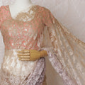 Rose Gold Ombre French Chantilly Lace Saree with Exquisite Stone Work, 110cm Wide - 5.5m Piece-D18845