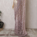 Rose Gold Ombre French Chantilly Lace Saree with Exquisite Stone Work, 110cm Wide - 5.5m Piece-D18845