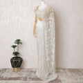 Ivory Gleam French Metallic Chantilly Lace Saree with Sparkling Stone Work, 110cm Wide - 5.5m Piece-D18846
