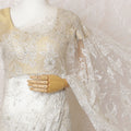 Ivory Gleam French Metallic Chantilly Lace Saree with Sparkling Stone Work, 110cm Wide - 5.5m Piece-D18846