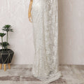 Ivory Gleam French Metallic Chantilly Lace Saree with Sparkling Stone Work, 110cm Wide - 5.5m Piece-D18846