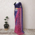 Royal Ombre French Chantilly Lace Saree in Sapphire and Fuchsia with Stone Work, 110cm Wide - 5.5m Piece-D18847 - Regal Fabrics