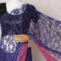 Royal Ombre French Chantilly Lace Saree in Sapphire and Fuchsia with Stone Work, 110cm Wide - 5.5m Piece-D18847 - Regal Fabrics