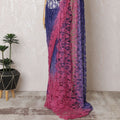 Royal Ombre French Chantilly Lace Saree in Sapphire and Fuchsia with Stone Work, 110cm Wide - 5.5m Piece-D18847 - Regal Fabrics