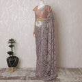 Ethereal Mauve French Metallic Chantilly Lace Saree with Shimmering Stone Work, 110cm Wide - 5.5m Piece-D18848