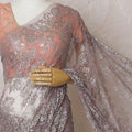 Ethereal Mauve French Metallic Chantilly Lace Saree with Shimmering Stone Work, 110cm Wide - 5.5m Piece-D18848