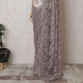 Ethereal Mauve French Metallic Chantilly Lace Saree with Shimmering Stone Work, 110cm Wide - 5.5m Piece-D18848