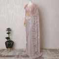 Vintage Blush French Metallic Chantilly Lace Saree with Stone Embellishments, 110cm Wide - 5.5m Piece-D18849